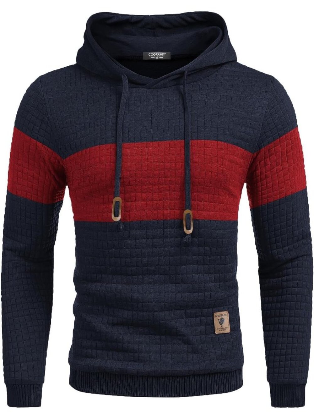 Coofandy Men's Navy Wine Red Long Sleeve Drawstring Waffle Knit Pullover Hoodies